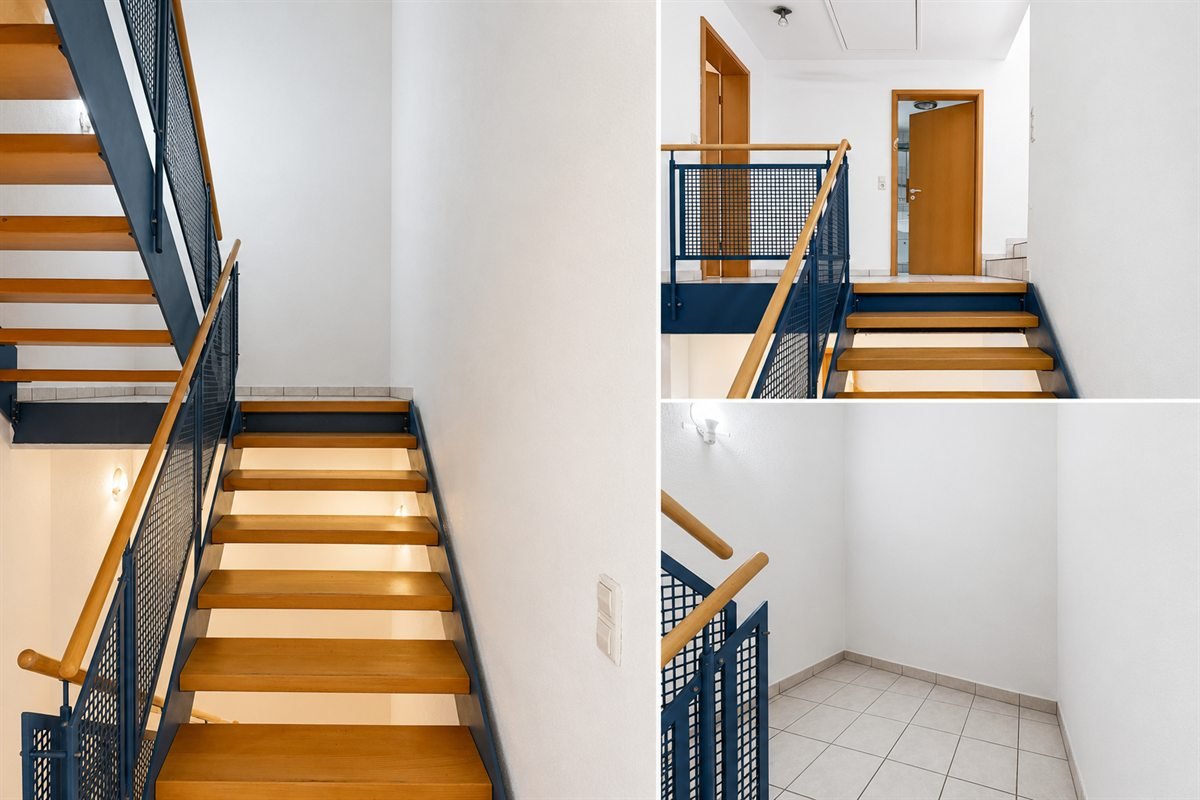 Gereinigtes Treppenhaus mit Holzstufen in einem betreuten Objekt in Freiburg